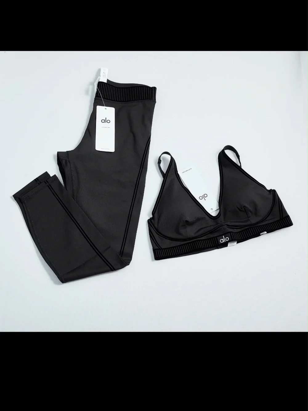 ALO Yoga Black Bralette and High-Waist Leggings Set